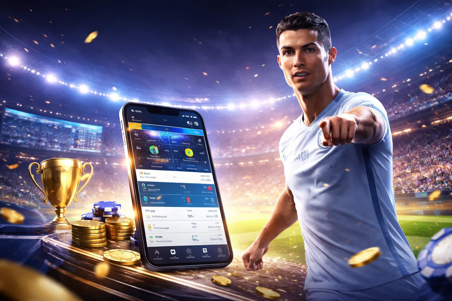 Sân vận động bóng đá với không khí sôi động và logo 789bet App